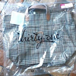Thirty-one Casual Crossbody tote, plaid about you weave, new, "C" embroidery